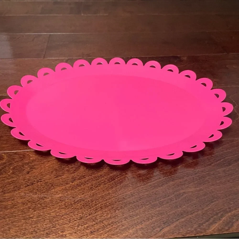 Spritz Bright Pink Doily Scalloped Serving or Vanity Tray